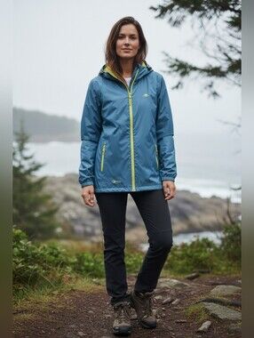 Trespass Blue Hooded Waterproof Jacket with Yellow Trim